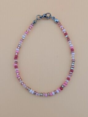 Glass Pink Seed Bead Dainty Bracelet